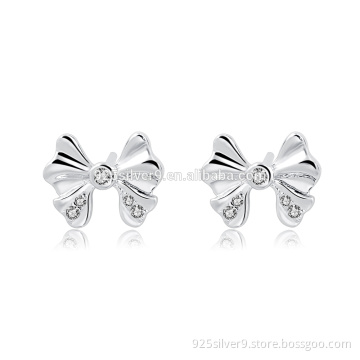925 sterling silver cubic zirconia bowknot earings